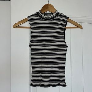 Size S, 6IXTY 8IGHT brand, B&W striped, mock turtleneck shirt.